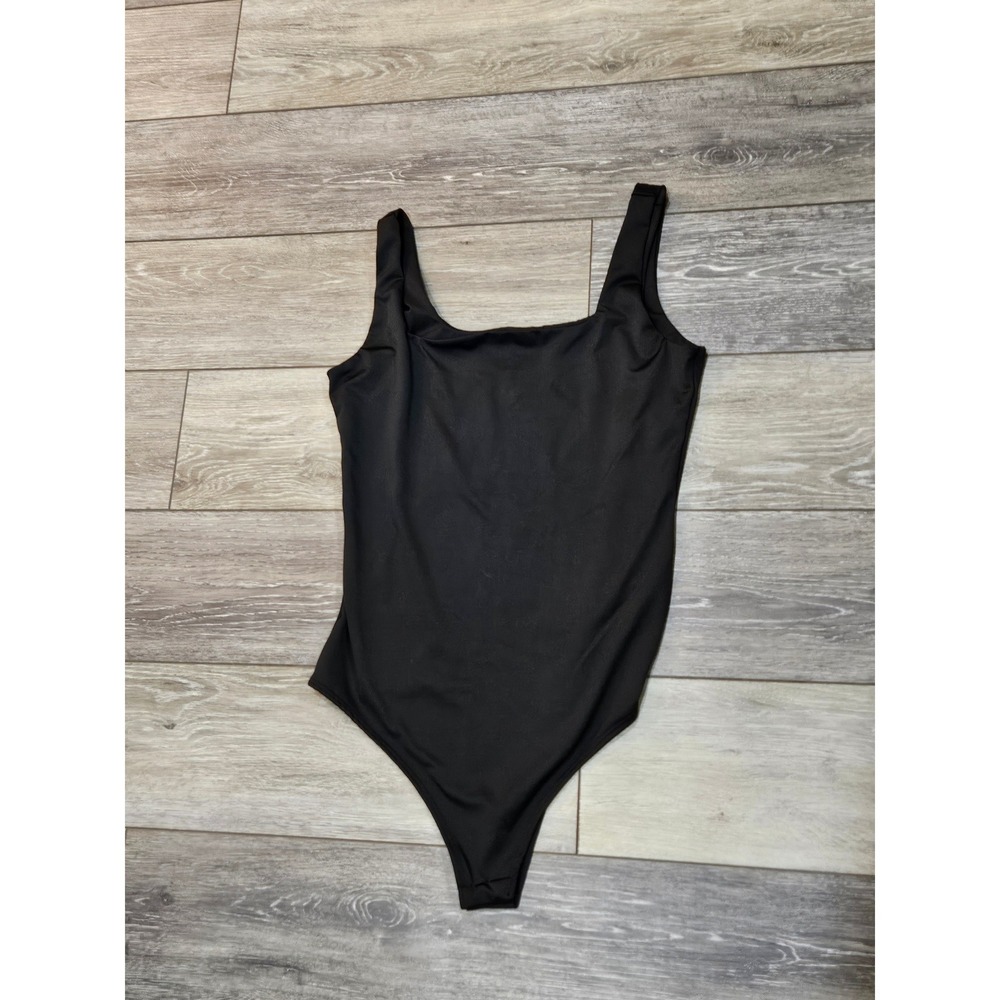 Free People Live in the Moment Black Sleeveless Square Neck Bodysuit Large